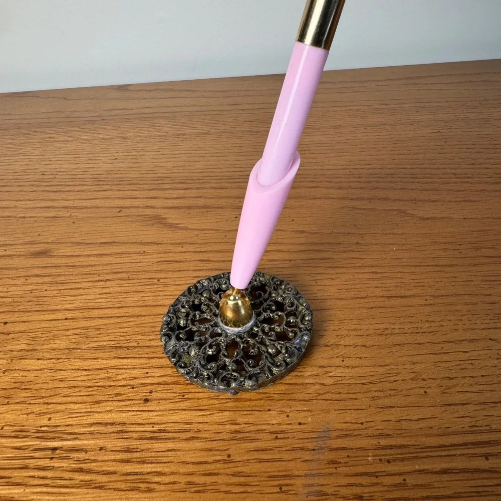 Pink Feather Ball Point Pen with Ornate Base Desk Accessory Writing‎ Tool Event